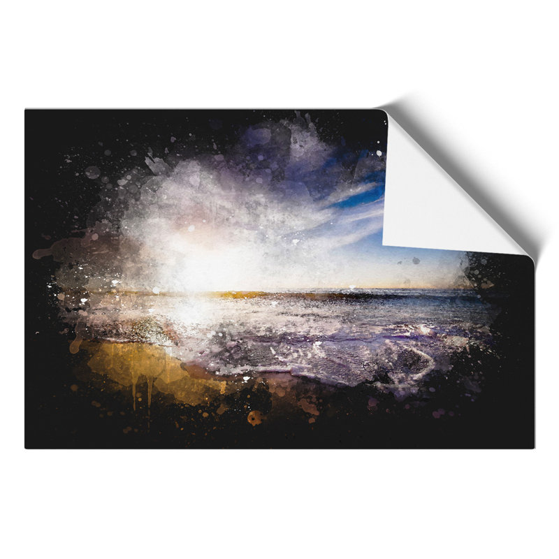 Sunset over a Californian Beach Paint Splash - Frameless Print, 21cm H x 30cm W x 0.1cm D