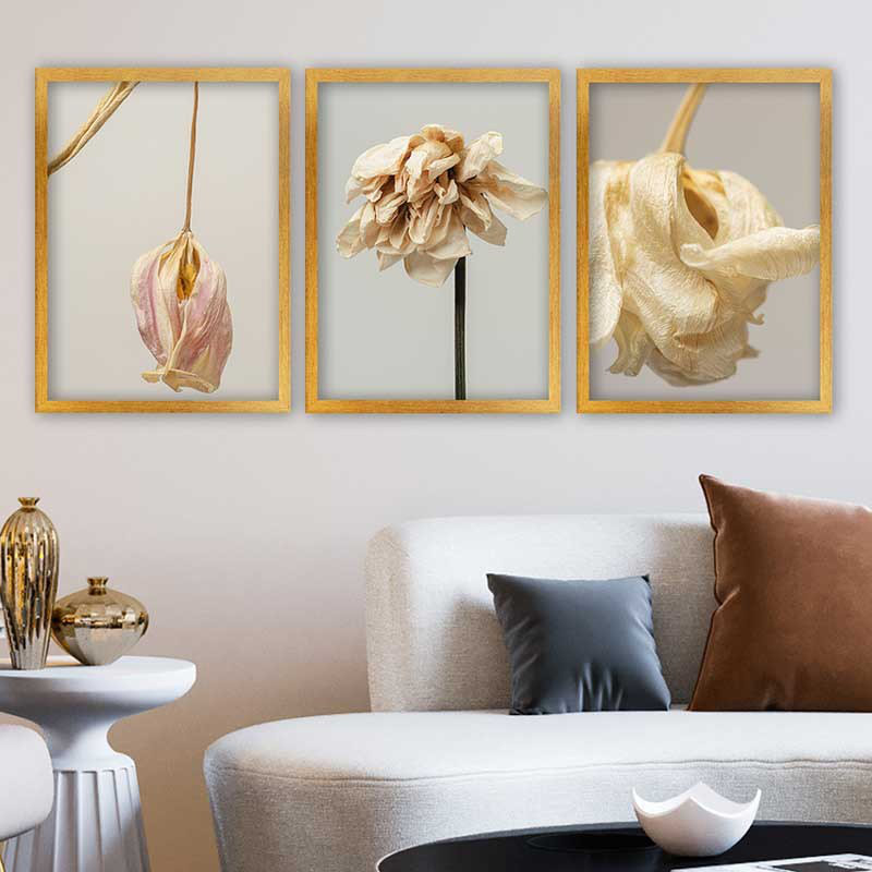 Ensemble de 3 peintures élégantes encadrées décoratives, 13,8 x 17,7 pouces chacune | 100% bois avec cadre 100% polystyrène (épaisseur: 0,8 pouce) | Impression numérique UV, parfaite pour le salon et la décoration intérieure