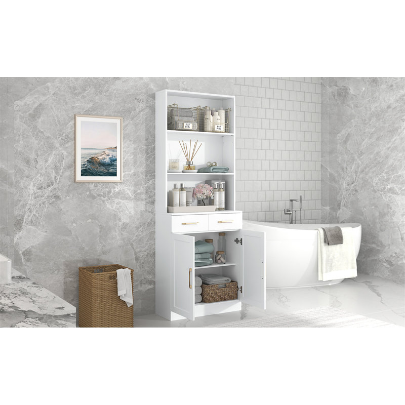 White MDF Bathroom Storage Cabinet with Adjustable Shelving