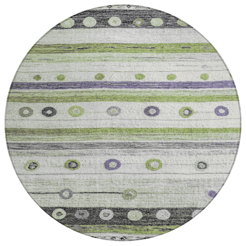 Machine Washable Indoor/Outdoor Xhevrie Aloe Rug, Round 8'