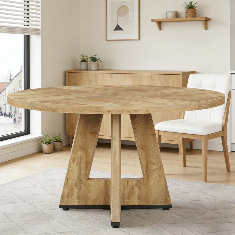 Wooden Round Farmhouse Kitchen Dinner Table for 4, Natural