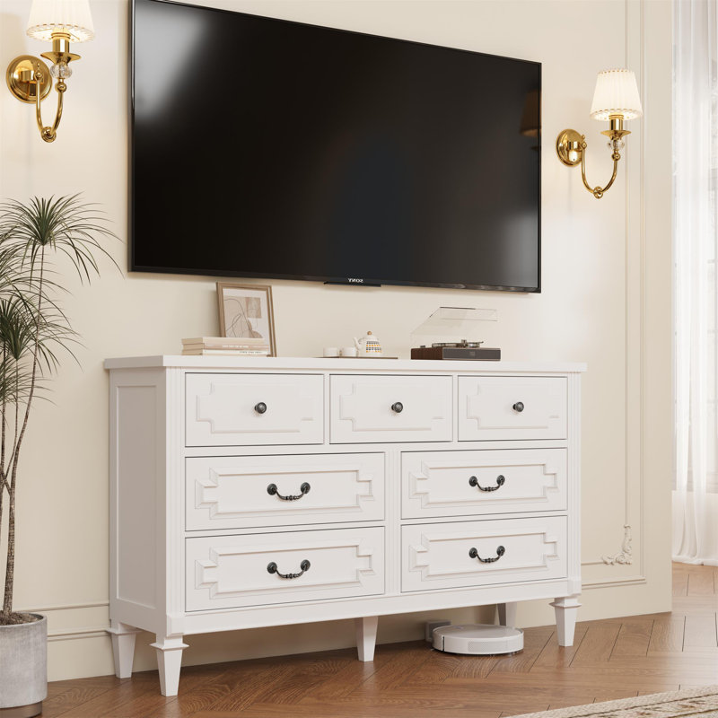 Vintage 7-Drawer Dresser – Farmhouse Chest For Bedroom Or Living Room, White