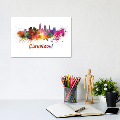 Cleveland Skyline in Watercolour 1 Piece Wrapped Canvas Wall Art