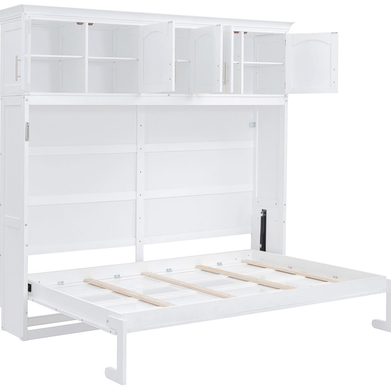 Grand lit en blanc, espace pour salle de gymnastique à domicile, mur d'installation facile à utiliser et à utiliser avec finition blanche, bureau d'étude, aucun sommier tapissier requis