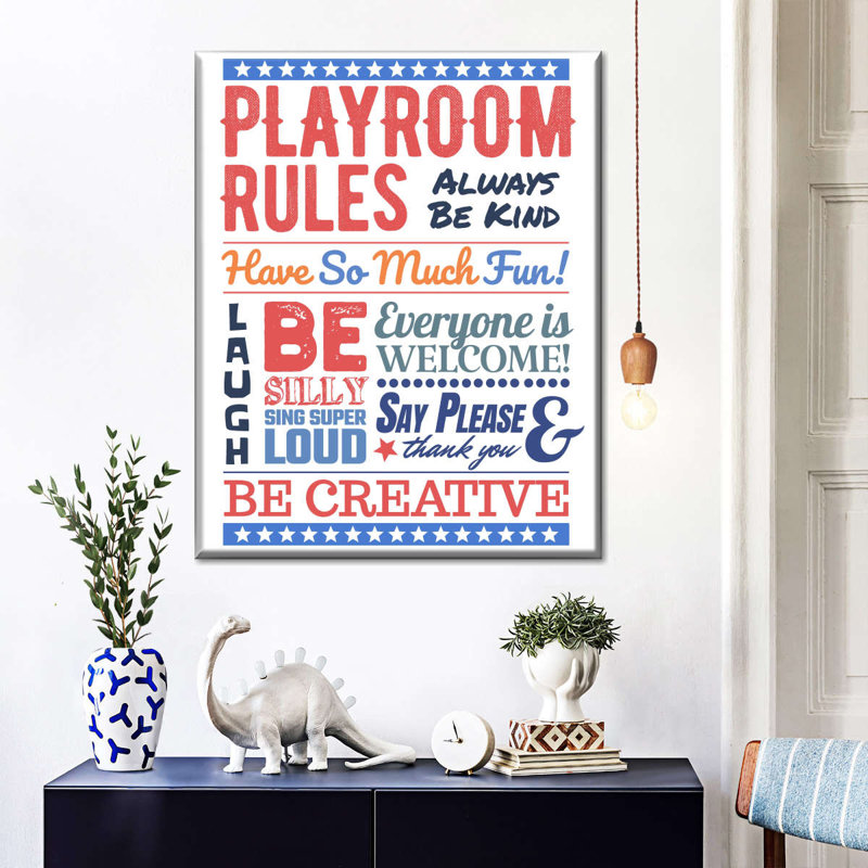 «Playroom Rules» sur toile, H 16 po x l 20 po x P 1,25 po