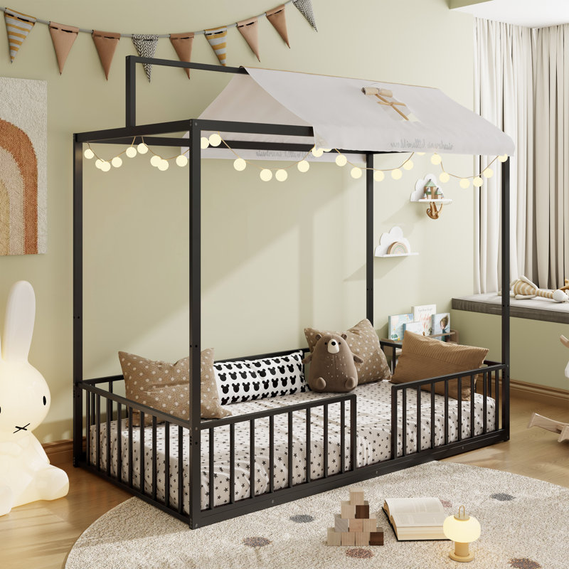 Lit plateforme convertible 3-en-1 Montessori, Simple, Noir