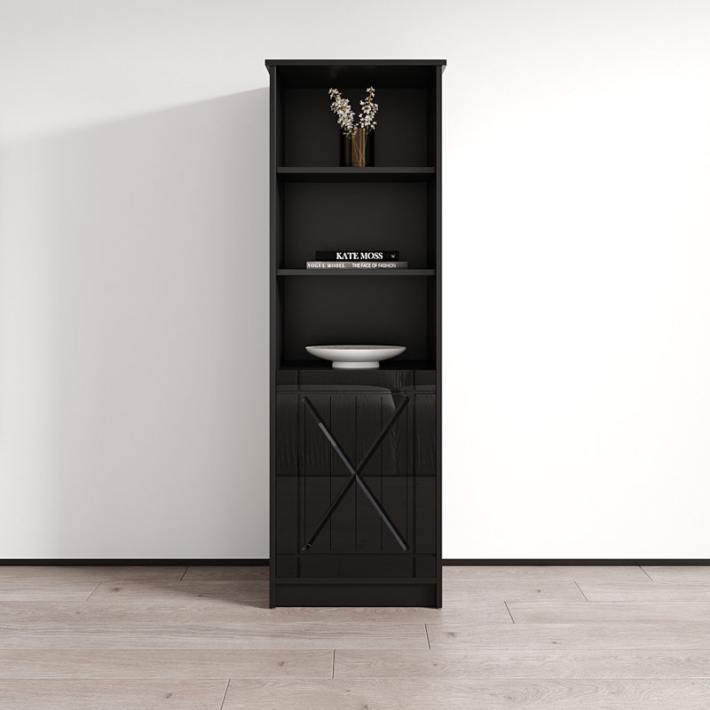 Fiorenze 20.9" Bookcase with High Gloss Finish, Black