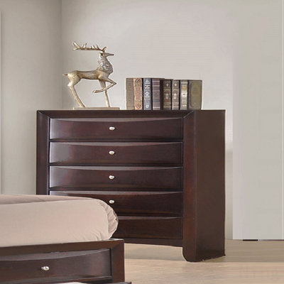 5-Drawer Chest (Chest Of Drawers), 1Pc Contemporary  Brown Finish Solid Wood Wooden Bedroom Furniture