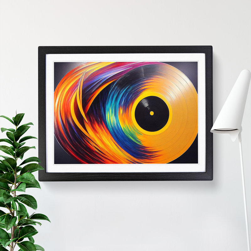 Golden Vinyl Record Vol.3 Abstract - Single Picture Frame Print, 46cm H x 64cm W x 2cm D, Black Framed