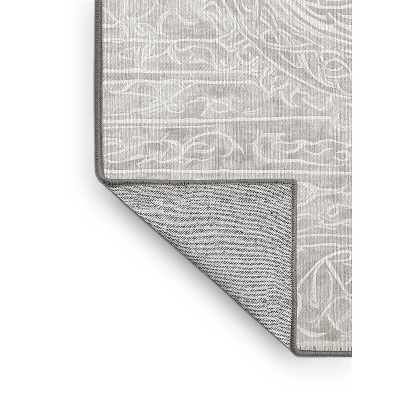 Machine Washable Gray Area Rug, Round 4'
