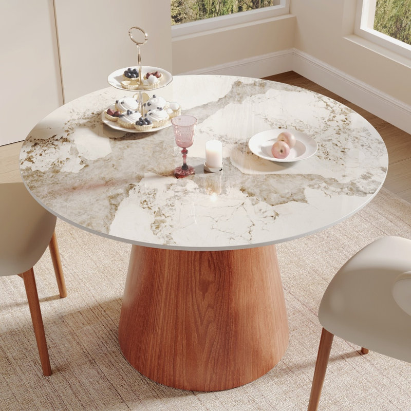 Table de salle à manger Stable, Sable brillant / noyer, H 29,52 po x L 43,31 po x l 43,31 po