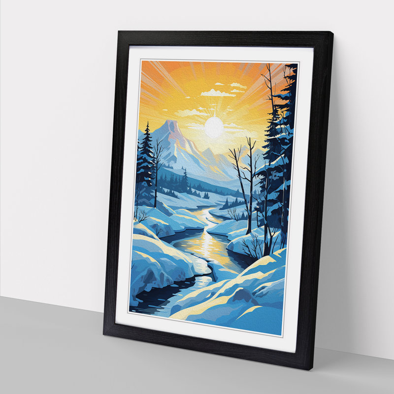 Winter Landscape Art Deco - Single Picture Frame Print on Wood, 64cm H x 46cm W x 2cm D, Black