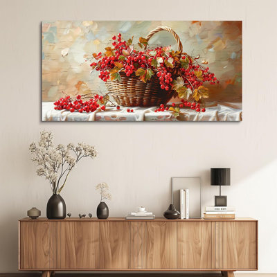 Rustique, salle à manger, œuvre d'art pour murs, grande impression sur toile, nature morte, panier en bambou et fruits, décoration murale rétro, photos pour le salon, cuisine, bar, bureau, affiches 24 x 48
