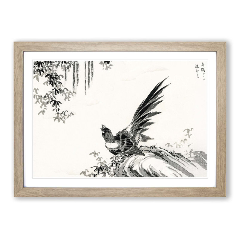 Japanese Magpie by Numata Kashu - Picture Frame Painting Print, 48cm H x 65cm W x 2cm D, Oak Framed