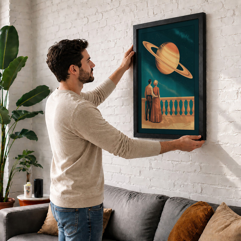 Watchers of Distant Worlds Retro - Framed Print, A1 - 84.1 x 59.4 cm, Walnut