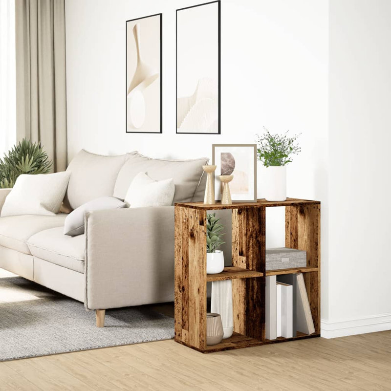 Sazya 69.5cm W Bookcase, Old Wood, (2 Shelves) 69.5cm H x 69.5cm W x 29cm D