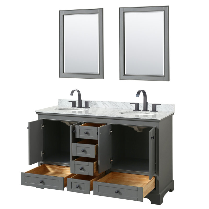 Ensemble de meuble-lavabo double 60 "avec miroir Deborah, Gris foncé, Noir