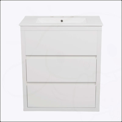 30 Inch Bathroom Vanity with Ceramic Sink and 2 Full-Extension Drawers, Freestanding Design, Soft Close Slides, and 45° Handle-Free Style