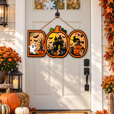 Décoration d'Halloween en bois pour porte d'entrée et porche