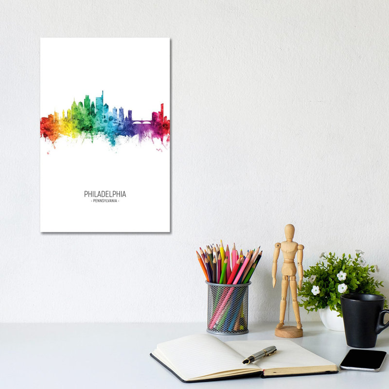 Philadelphia Skyline Rainbow Tall by Michael Tompsett - Wrapped Canvas Print, 20.32 cm H x 30.48 cm W