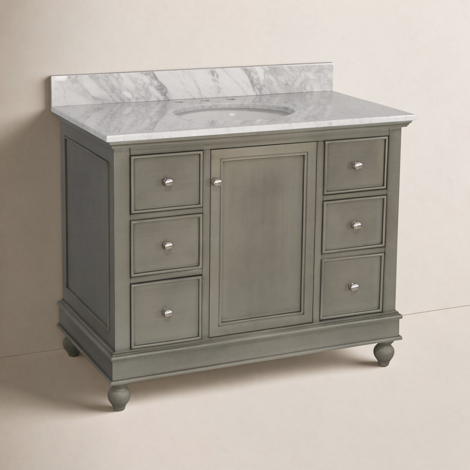 42'' Single Bathroom Vanity, Carrara Marble, Weathered Gray