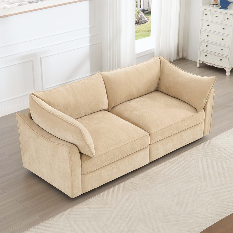 2 Seater Sofa With Pull Out Storage Drawers Under Each Seat, Crescent-shaped Armrests And Wraparound , Suitable For Small Living Rooms, Chenille