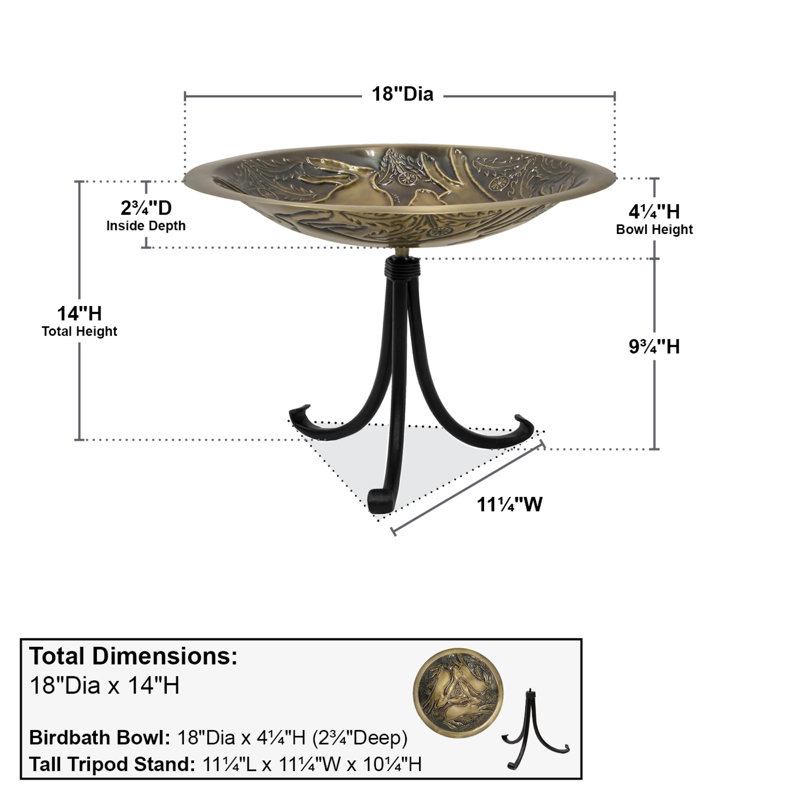 Antique Brass Three Hares Birdbath with Black Iron Stand