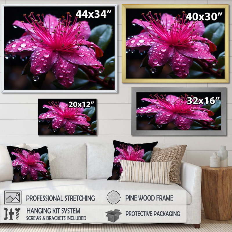 " Fuschia Vivacious Flowers I ", Cadre flottant blanc, H 24 po x l 32 po x P 1 po