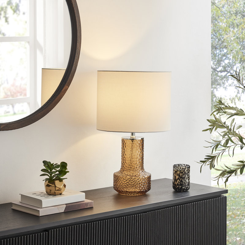 Ambella Orange Toned Dimpled Textured Glass Table Lamp - Vintage Retro Design