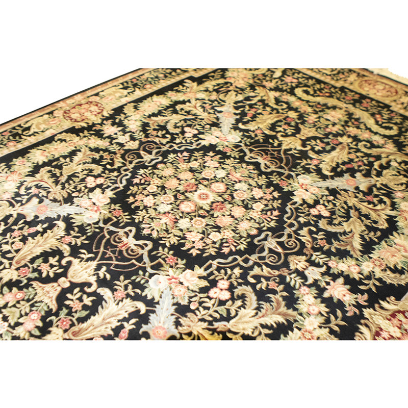 Hand Knotted Wool Area Rug in Black