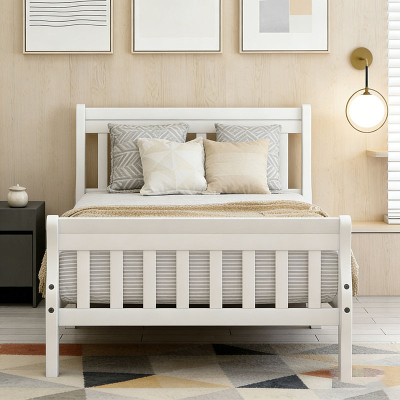 Wood Platform Bed Twin Bed Frame, White