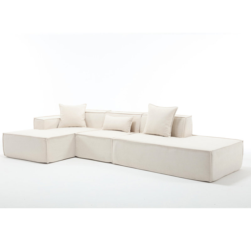 Moderne, tissu beige en forme de L, sans assemblage, solution de vie spacieuse 3 avec siège confortable
