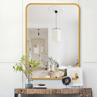 Miroir mural doré de 22 po x 30 po pour décoration de salle de bain - verre de 4 mm de hauteur, cadre principal rouille et remplissage en aluminium