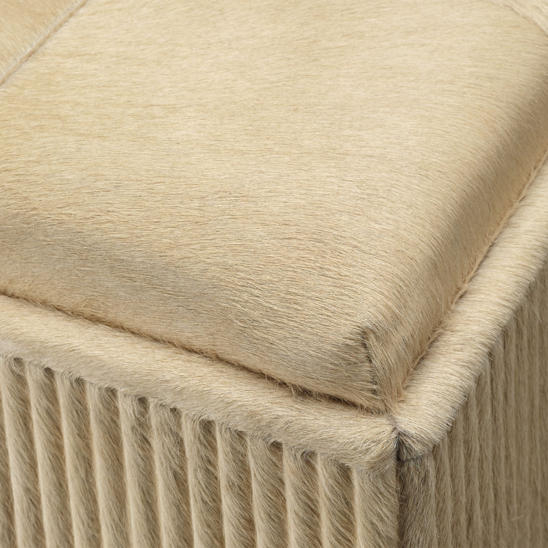Easton Hide Ottoman, Grey, Tan Genuine Fur