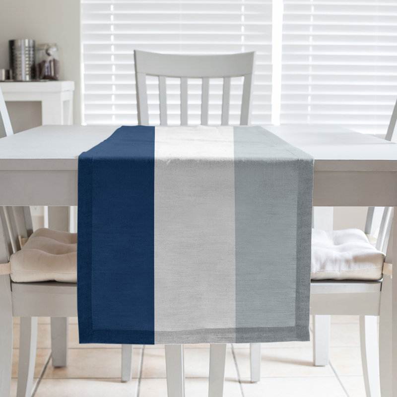 Miami Basketball Table Runner, 72" L x 16" W, Navy Blue/White/Silver, Cotton Twill