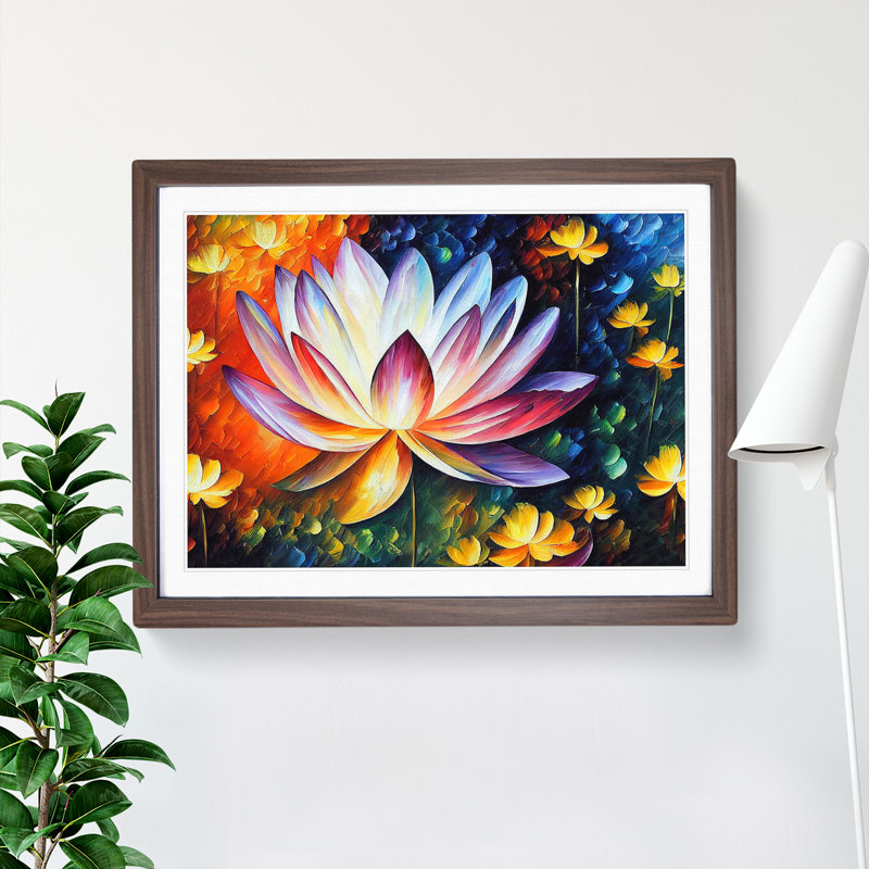 XH1022-6662X Painted Lotus Flower Vol.4 1 Piece Single Picture Frame Painting, 25cm H x 34cm W x 2cm D, Walnut Framed