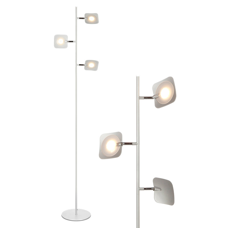White Adjustable Multi-Head LED Floor Lamp with Dimmer
