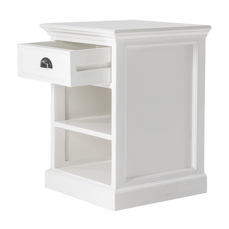 Table de chevet noire avec tablettes, Blanc