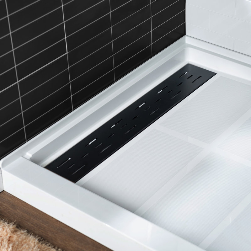 60" W x 32" D Solid Surface Single Threshold solid surfce Shower Pan Base with Drain Assembly & Drain Cover Included, Non-Slip
