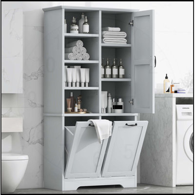 Armoire de salle de bain autoportante polyvalente avec plusieurs options de rangement et un design élégant