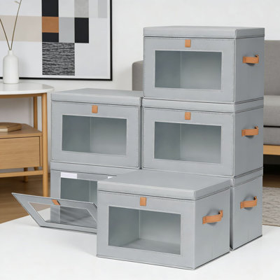 Bacs de rangement en tissu avec couvercles et fenêtres transparentes - boîtes de rangement de placard à ouverture frontale, conception empilable robuste avec poignées pour la maison, le dortoir et le salon