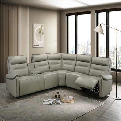 Canapé modulaire en cuir synthétique à mouvement supérieur avec lampe de lecture, porte-gobelet avec lumières, fonction de chauffage et de refroidissement, chargeur sans fil avec port de charge de type A&C, interrupteur d'alimentation avec port USB