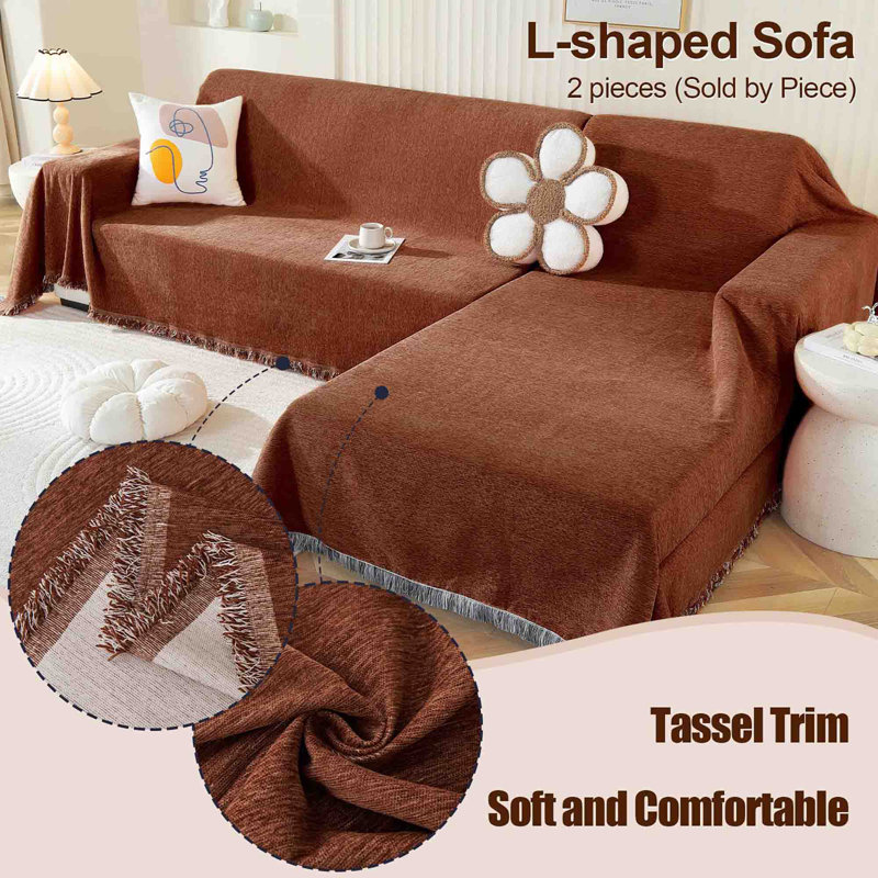 ‎Chenille Sofa Slipcover, Brown