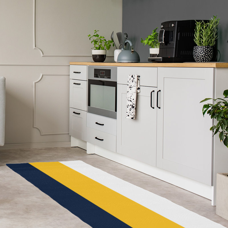 Tapis bleu/jaune à rayures minuit, Tapis de couloir 2 pi 6 po x 8 pi