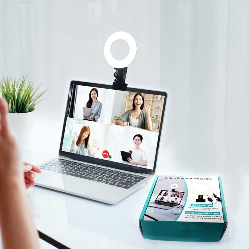 Anneau lumineux à DEL pour la vidéoconférence et la création de contenu - Ensemble d'éclairage à pince à intensité variable 3200K-6500K avec alimentation USB pour ordinateur portable, moniteur, téléphone, yogo, tiktok, twitch, diffusion en conti