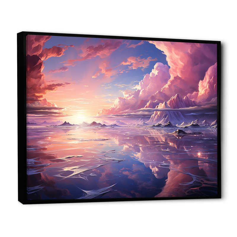Kawaii paysage nuages IV, H 24 po x l 32 po x P 1 po, Cadre flottant noir