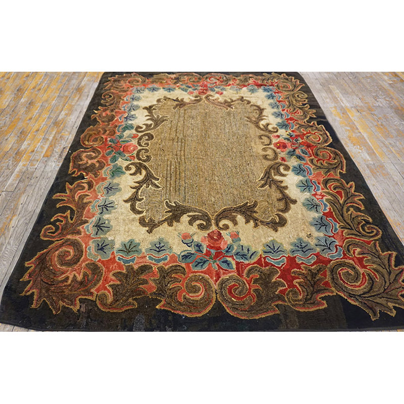 Open Neutral Brown Color Field Antique Late 19th Century American Hooked Rug