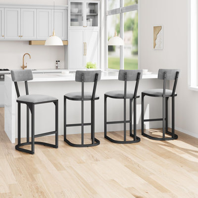 Ensemble de 4 tabourets de bar modernes en velours gris