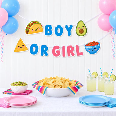 Taco Bout a Surprise Gender Reveal Banner, Boy or Girl Pink Blue Fiesta Letter Garland