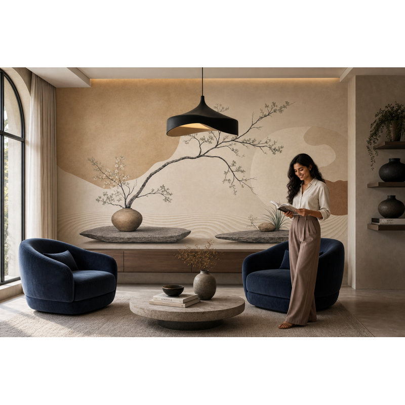 Décoration murale d'inspiration japonaise amovible Zen, 100 po x 96 po, Peler et coller